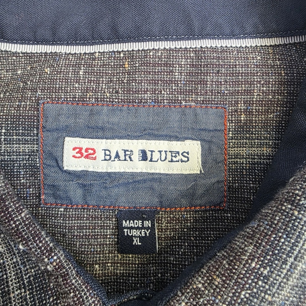 32 Bar Blues Mens XL Long Sleeve Button Up Gray Striped Shirt Cotton Silk Wool - Picture 4 of 10